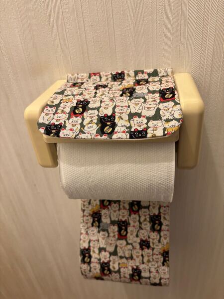 NO.460 ハンドメイド トイレットペーパーホルダーカバー 猫柄 招き猫