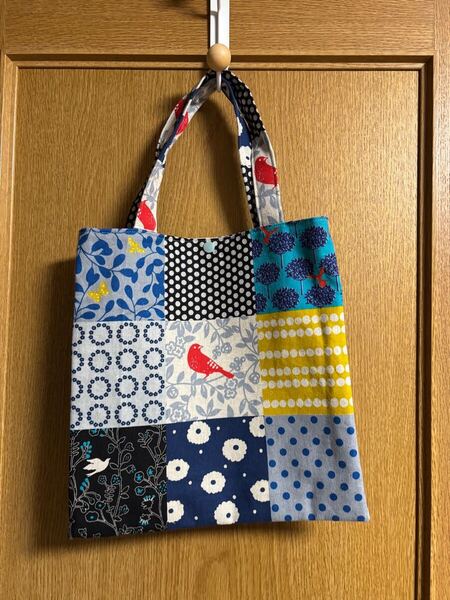 NO.512 ハンドメイド パッチワーク風 フラット バッグ トートバッグ バッグ echino