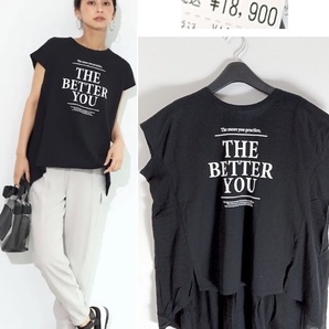 ★送料込★【新品18,900円 スコットクラブ】 異素材 タックデザイン ロゴカットソー (黒)ヤマダヤ 後 チュニック