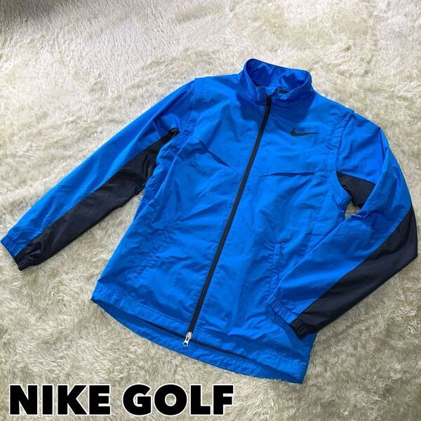 【NIKE GOLF ナイキゴルフ】2wayナイロンジャケット ウィンドブレーカー Mサイズ ゴルフウェア ダブルジップ ブルー ベスト メンズ