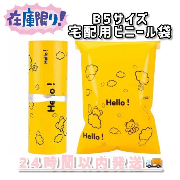 宅配ビニール B5 100枚 ラッピング シール付 ギフト 黄色 OPP袋 キャラ 防水 ラッピングフイルム 資材 包装 梱包 袋 クリックポスト