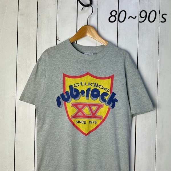 T●398 80s~90s USA製ボディ studios sub・rock Tシャツ M グレー hanes オールド ヴィンテージ サブロックスタジオ シングルステッチ