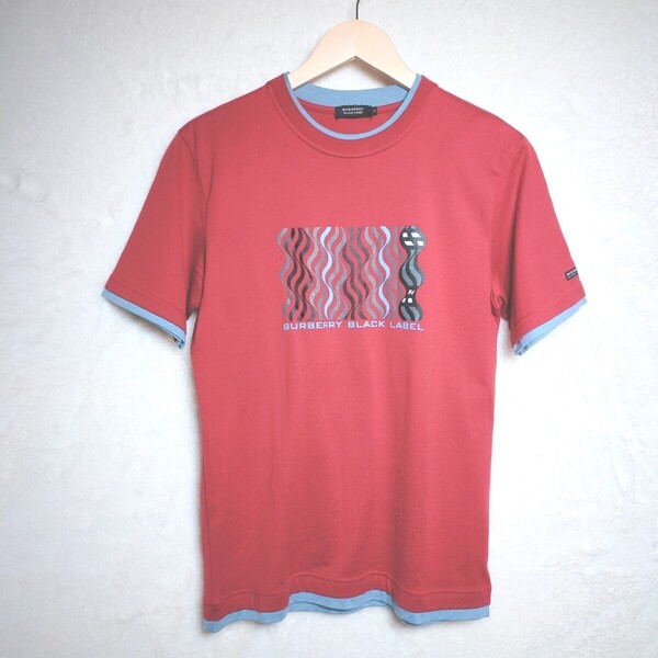 BURBERRY BLACK LABEL 三陽商会 バーバリーブラックレーベル 半袖 Tシャツ レッド 赤 ロゴ Mサイズ トップス MADE IN JAPAN ユニセックス