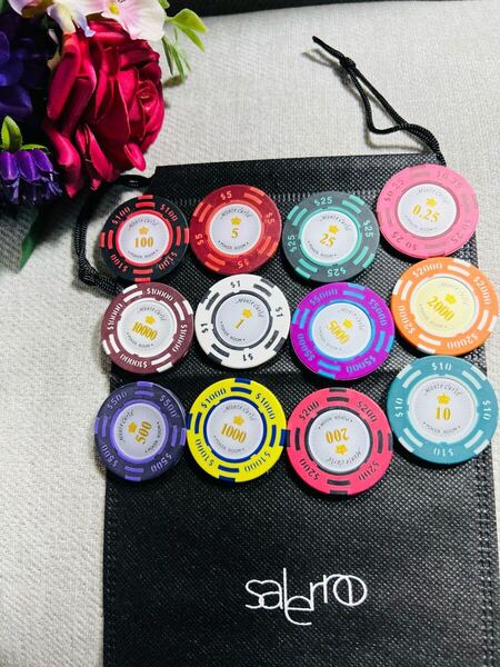 ポッカーカジノチップ 12枚セット 収納袋付き