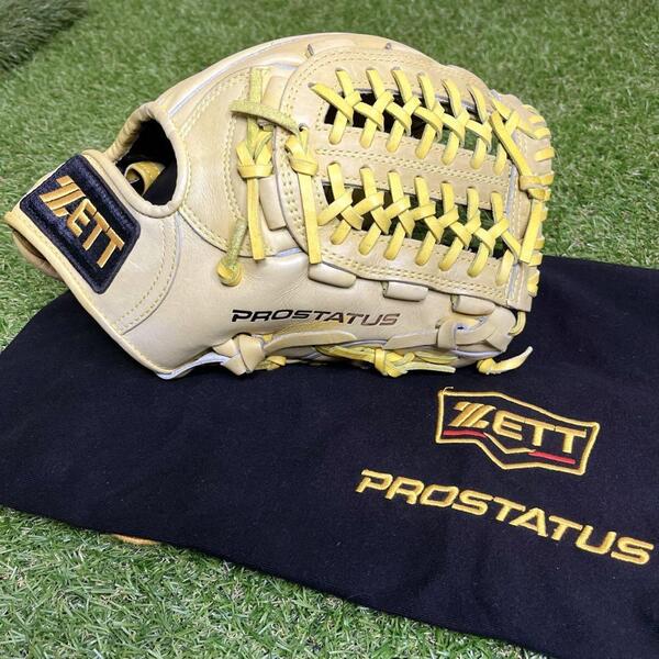 美品 即戦力 ZETT PROSTATUS ゼット プロステータス 内野手 軟式 野球 グローブ 日本製 中学生 高校生 大人用 右利き クラブ袋付