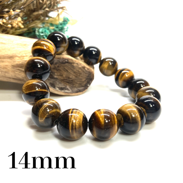タイガーアイ パワーストーン ブレスレット 14mm 天然石ブレス (シンプル) 開運 浄化 数珠ブレス メンズ 男性 プレゼント 14ミリ