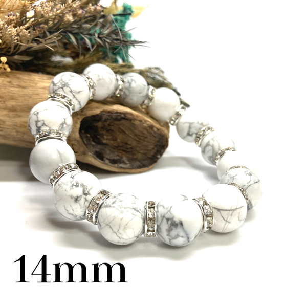 パワーストーン ブレスレット ハウライト 14mm 天然石ブレス (シルバー) 開運 浄化 数珠ブレス メンズ 男性 プレゼント 14ミリ