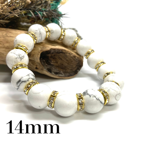 パワーストーン ブレスレット ハウライト 14mm 天然石ブレス (ゴールド) 開運 浄化 数珠ブレス メンズ 男性 プレゼント 14ミリ