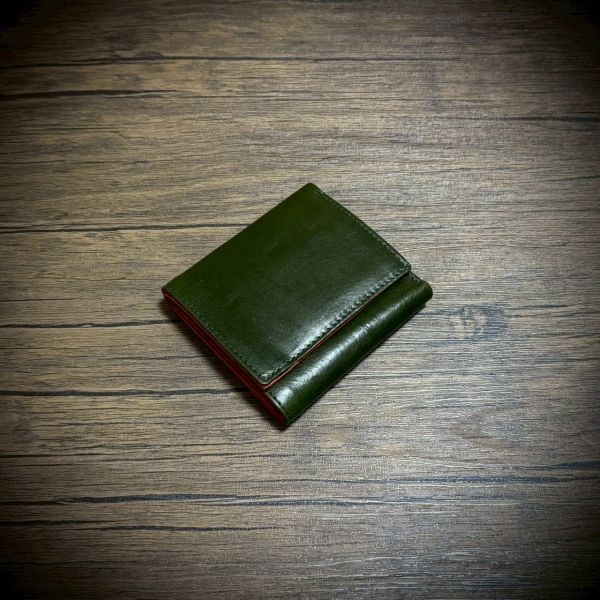 イタリアンレザー ミニ財布 三つ折り 財布 コンパクト ウォレット メンズ財布 レディス財布 本革 グリーン 緑 IW-S00GN