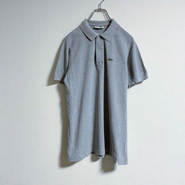CHEMISE LACOSTE サイズ4 ラコステ 文字ワニ ポロシャツ 鹿の子 L1212 グレー ワンポイントロゴ
