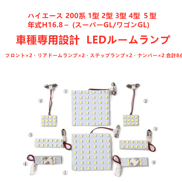 LEDルームランプ 高輝度3素子チップ搭載 ハイエース室内灯 HIACE ハイエース200系(スーパーGL・ワゴンGL)1型 2型 3型 4型