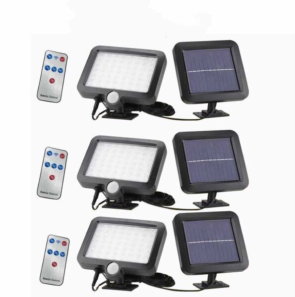 3個セット LEDソーラーライト LED センサーライト 防水 リモコン付き 分離型 投光器屋外照明 人感センサーライト 自動 セキュリティ