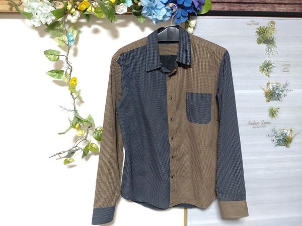 メンズ 美品 RAGEBLUE(レイジーブルー)男の美デザイン 春 秋シャツ Lサイズ ポイント 綿100% ドット柄 パターン柄 柔らか 長袖 トップス