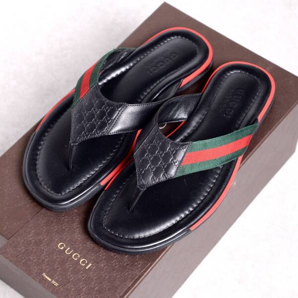 【size8】【未使用品】メンズ GUCCI レザーサンダル シェリーライン グッチシマ GG イタリア製