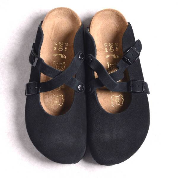 【size37 ナロー】【美品】ビルケンシュトック ビルキー ローリー 黒 クロス ストラップ ブラック スエード BIRKENSTOCK Birki's Rowley