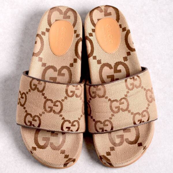 【size10】 【良品】GUCCI グッチ ジャンボ GG キャンバス スライド メンズ サンダル ベージュ 総柄