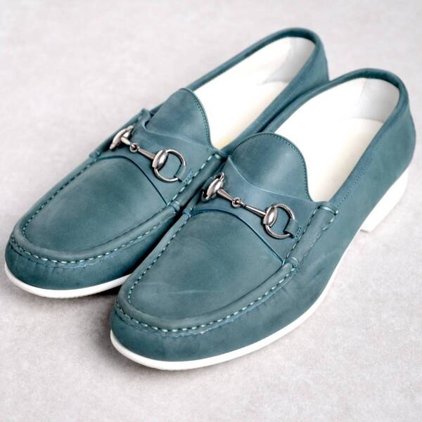 【size10.5】【良品】メンズ イタリア製 グッチ GUCCI ホースビットローファー ヌバック レザー スリッポン グリーン