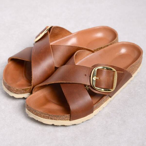 【38 ナロー】ビルケンシュトック シエナ ビッグバックル レザー コニャック ブラウン クロスサンダル BIRKENSTOCK SIENA Big Buckle