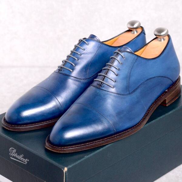 【size8.5】【純正シューツリー 付属】パラブーツ オスカー ブルー ストレートチップ レザーシューズ 革靴 Paraboot OSCAR CUIR PASO BLUE