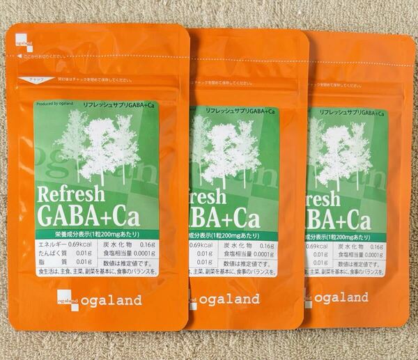 【送料無料】GABA+Ca 約3ヶ月分(1ヶ月分90粒入×3袋) リフレッシュサプリ ギャバ カルシウム ペパーミント サプリメント オーガランド