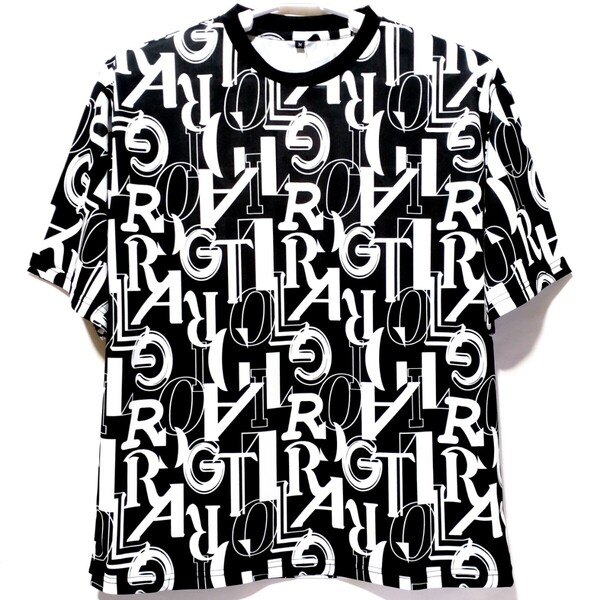 特価/未使用【サイズ=M】 吸汗速乾/メンズ/半袖/ビッグシルエット/ドライ/Tシャツ/胸囲=88~96cm/black英字総柄