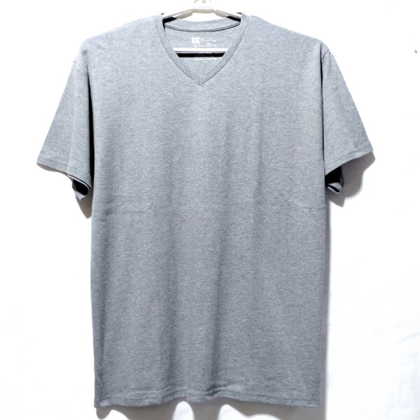 特価/未使用【サイズ=4L(3XL)】綿100%しっかり厚み/メンズ/半袖/Vネック/Tシャツ/胸囲=104~112cm/杢gray