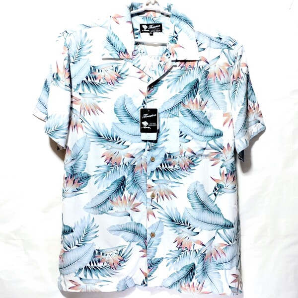特価/未使用【サイズ=3L(2XL)】ボタニカル柄/メンズ/半袖/アロハシャツ/オープンシャツ/胸囲=106~114cm/white柄