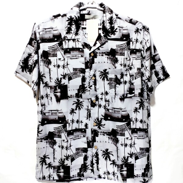 特価/未使用【サイズ=3L(2XL)】アメカジフォト柄/メンズ/半袖/アロハシャツ/オープンシャツ/胸囲=106~114cm/gray