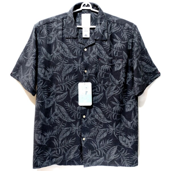 特価/未使用【サイズ=4L(3XL)】ボタニカル柄/メンズ/半袖/オープン/シャツ/胸囲=110~118cm/black
