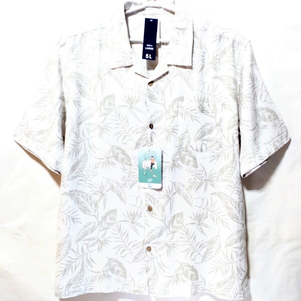 特価/未使用【サイズ=5L(4XL)】ボタニカル柄/メンズ/半袖/オープン/シャツ/胸囲=116~124cm/off.white