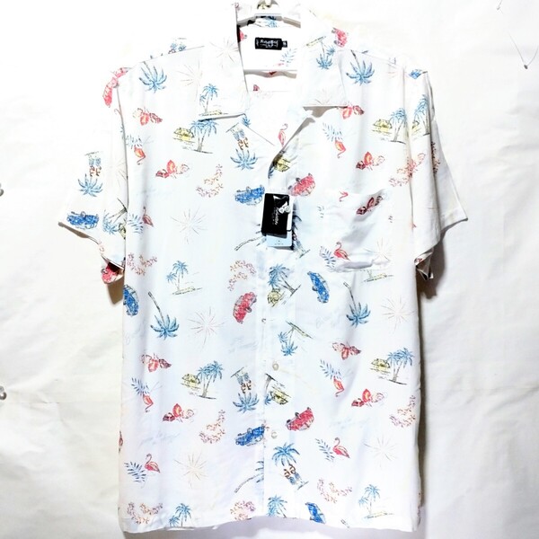 特価/未使用【サイズ=5L(4XL)】アロハ柄/メンズ/半袖/オープン/シャツ/胸囲=116~124cm/off.white