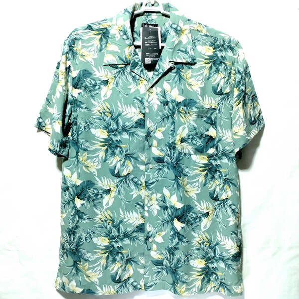 特価/未使用【サイズ=LL(XL)】ボタニカル柄/メンズ/接触冷感/半袖/アロハシャツ/オープンシャツ/胸囲=104~112cm/light.green