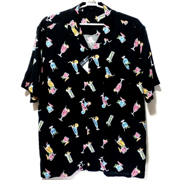 特価/未使用【サイズ=LL(XL)】カクテル柄/メンズ/半袖/アロハシャツ/オープンシャツ/胸囲=104~112cm/black