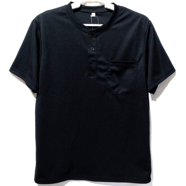 特価/未使用【サイズ=L】吸汗速乾/抗菌防臭/メンズ/ポケット付き/半袖/ヘンリーネック/胸囲=96~104cm/black②