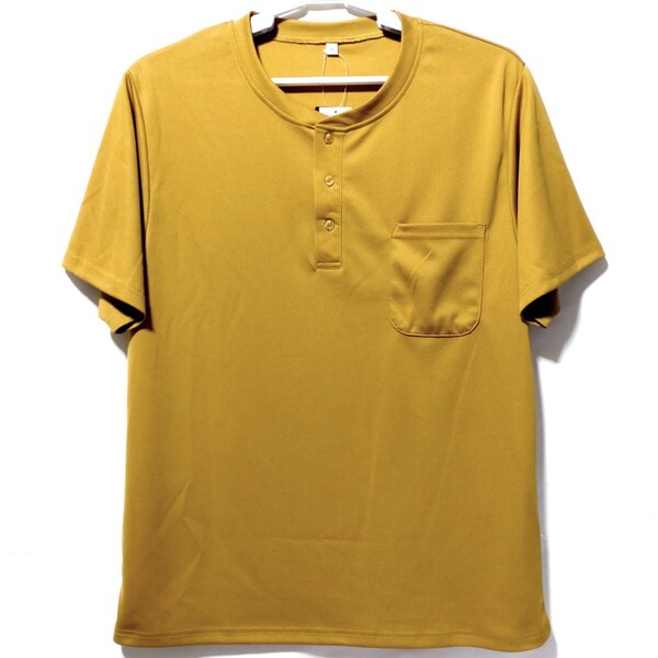 特価/未使用【サイズ=3L(2XL)】吸汗速乾/抗菌防臭/メンズ/ポケット付き/半袖/ヘンリーネック/胸囲=108~116cm/mustard