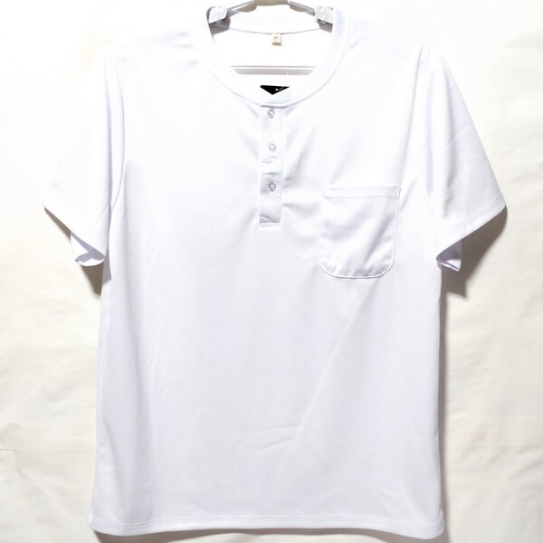 特価/未使用【サイズ=3L(2XL)】吸汗速乾/抗菌防臭/メンズ/ポケット付き/半袖/ヘンリーネック/胸囲=108~116cm/white