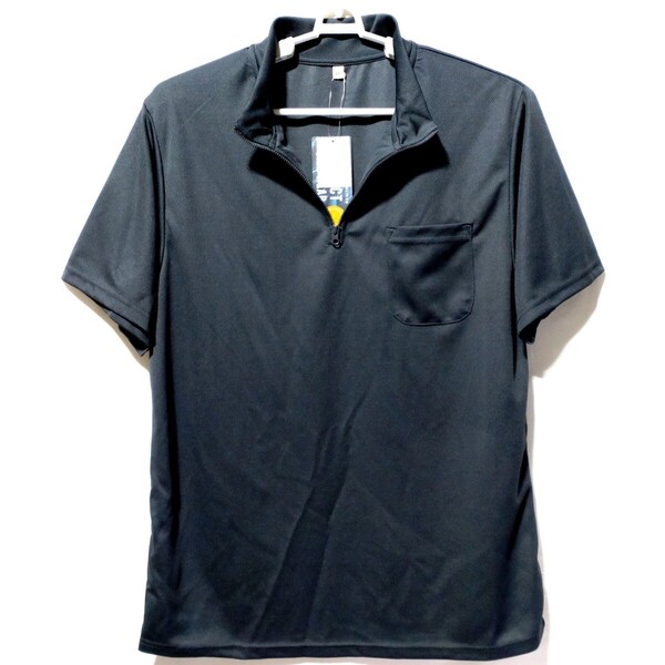 特価/未使用【サイズ=LL(XL)】吸汗速乾/抗菌防臭/メンズ/ポケット付き/半袖/ハーフジップ/シャツ/胸囲=104~112cm/charcoal
