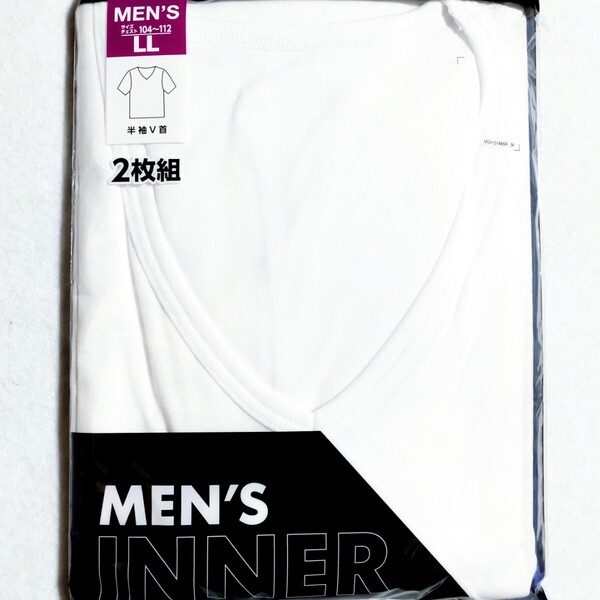 特価/未使用【2枚組/サイズ=LL(XL)】ノーブランド/メンズ/Vネック/半袖/インナーシャツ/アンダーシャツ/胸囲=104~112cm/white②