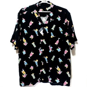 特価/未使用【サイズ=3L(2XL)】カクテル柄/メンズ/半袖/オープンシャツ/アロハシャツ/胸囲=112~120cm/black