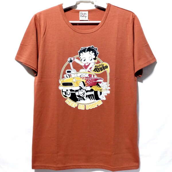 特価/未使用【サイズ=M】BETTY BOOP/ベティ ブープ/レディス/半袖/Tシャツ/胸囲=79~87cm/brown(煉瓦)