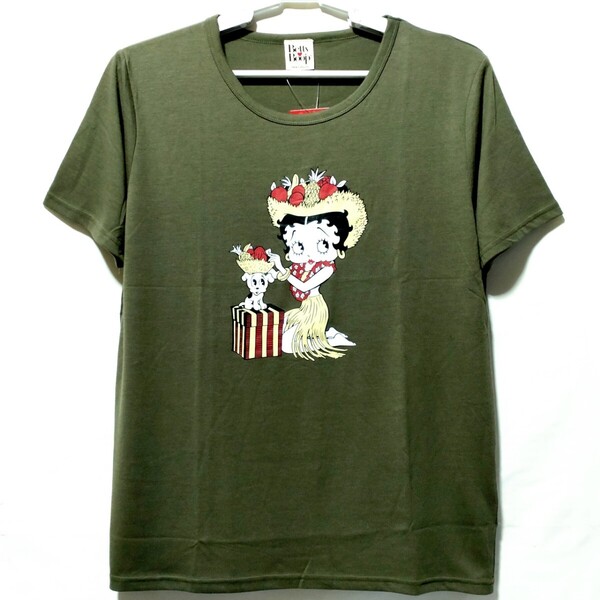 特価/未使用【サイズ=L(レディス)】BETTY BOOP/ベティ ブープ/レディス/半袖/Tシャツ/胸囲=86~94cm/khaki