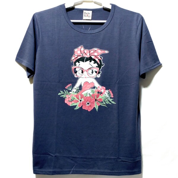 特価/未使用【サイズ=L(レディス)】BETTY BOOP/ベティ ブープ/レディス/半袖/Tシャツ/胸囲=86~94cm/purple.gray