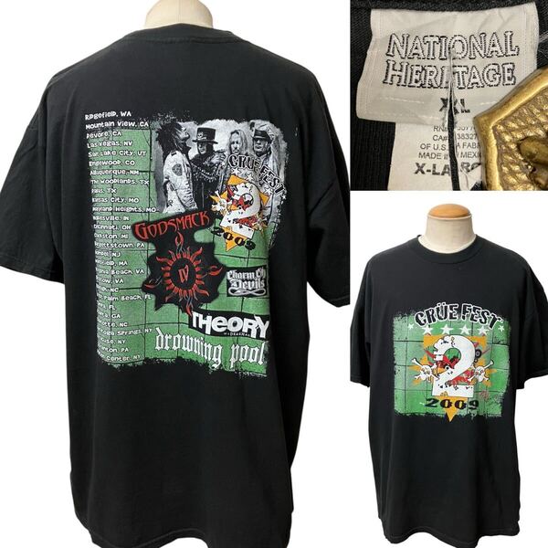 2009 ビンテージ MOTLEY CRUE モトリークルー CRUE FEST 2 Tシャツ XL 黒 ブラック ヴィンテージ ロック バンド xpv