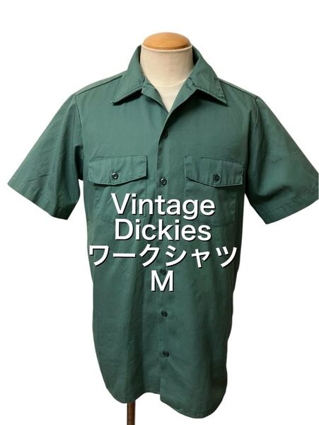 USA ビンテージ Dickies ディッキーズ 半袖 ワーク シャツ M ディープグリーン 緑 ヴィンテージ xpv