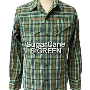 美品 SUGAR CANE シュガーケーン シャドーチェック ウェスタン シャツ S グリーン オンブレ ビンテージ ヴィンテージ xpv