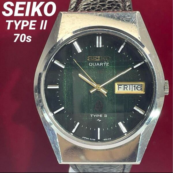 美品 70s SEIKO TYPE Ⅱ クォーツ 電池交換済 日本製 腕時計 ヴィンテージ アンティーク 稼動品
