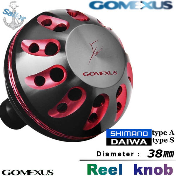 Gomexus【ゴメクサス】☆パワーハンドルノブ/38mm/シマノType A/ダイワType S ブラックレッド