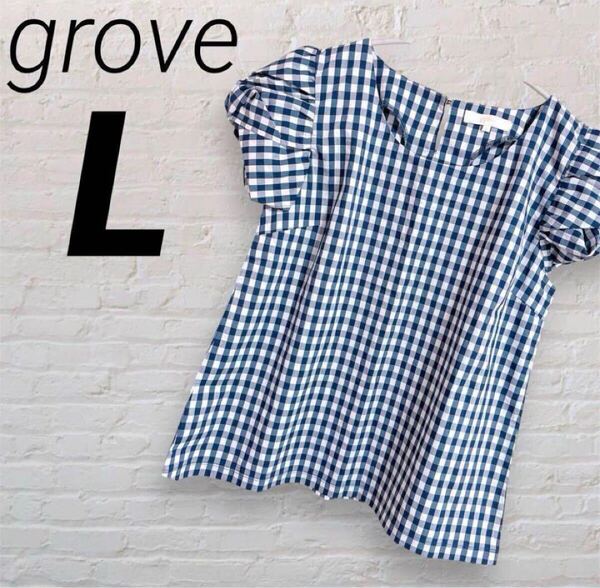 【Lサイズ】 グローブ チェックシャツ ブラウス 半袖 ギンガムチェック ワールド トップス grove