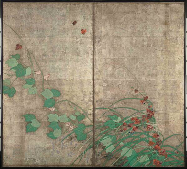 新品 酒井抱一「夏秋草図屏風」の高級印刷画 A4版サイズ 額なし 特価980円(送料込)即決