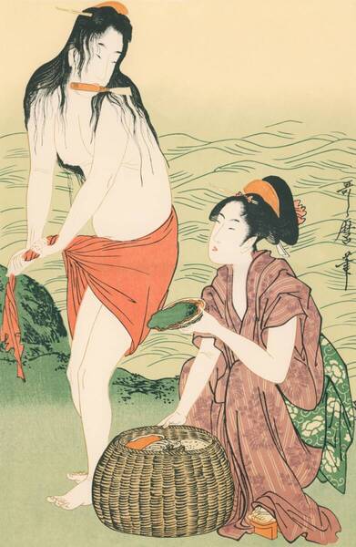 新品 喜多川歌麿「喜多川歌麿_鮑取り 右」の高級印刷画 A4版サイズ 額なし 特価980円(送料込)即決